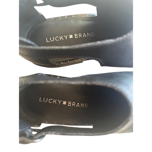 Lucky Brand Black Leather Ankle Boots Stud Detailing Size 7.5 Western Biker - Picture 3 of 8